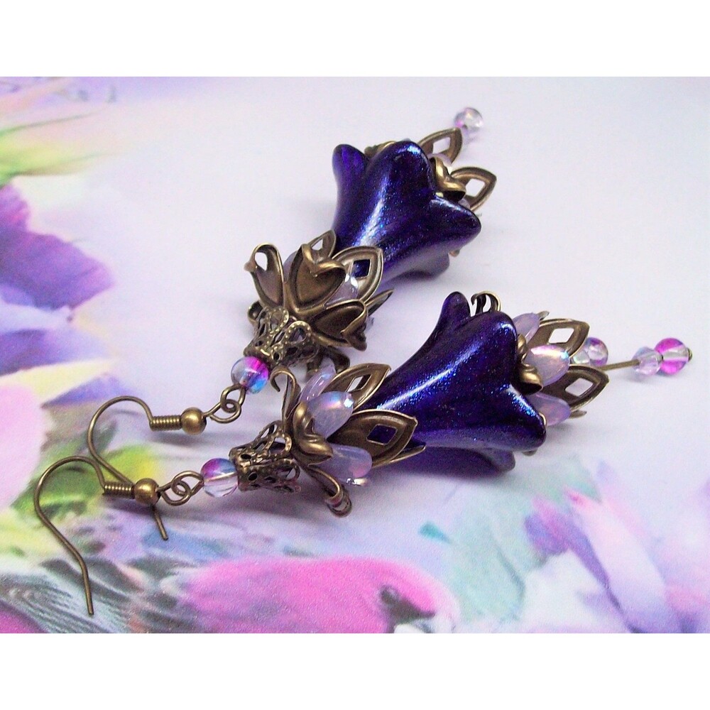 Purple Earrings Dangle, Flower Earrings, Handmade Jewelry, Flower Gifts for Mom